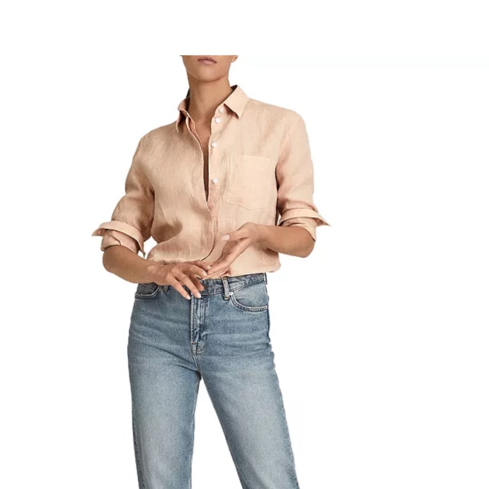 Riess pink 100% linen button down shirt size 4 - Picture 2 of 10